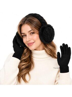 Women's Fuzzy Plush Earmuffs & Touchscreen Gloves Set Winter Cold Weather